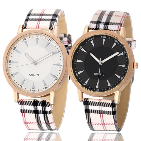 Hot Sale Fashion Casual British Grid Leather Strap Wristwatch