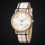 Hot Sale Fashion Casual British Grid Leather Strap Wristwatch