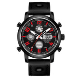 Dual Display Led Digital Watch Genuine Leather Clock