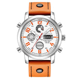 Dual Display Led Digital Watch Genuine Leather Clock
