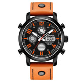 Dual Display Led Digital Watch Genuine Leather Clock